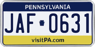 PA license plate JAF0631