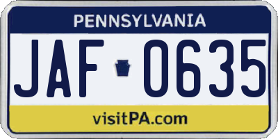 PA license plate JAF0635