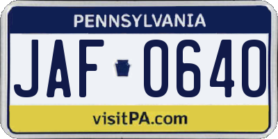 PA license plate JAF0640