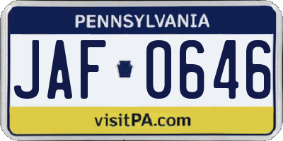 PA license plate JAF0646