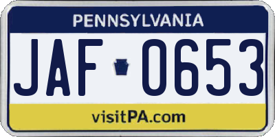 PA license plate JAF0653