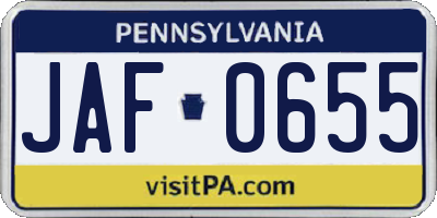 PA license plate JAF0655
