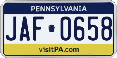 PA license plate JAF0658