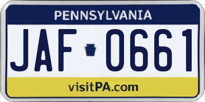 PA license plate JAF0661