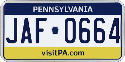 PA license plate JAF0664