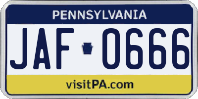 PA license plate JAF0666