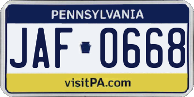 PA license plate JAF0668