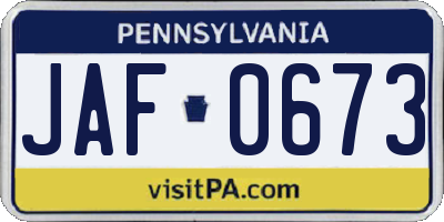 PA license plate JAF0673