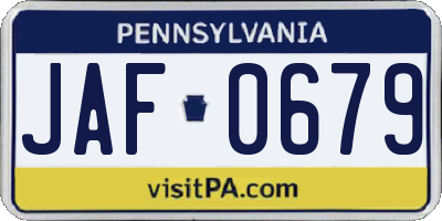 PA license plate JAF0679