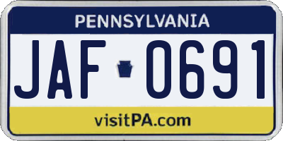 PA license plate JAF0691