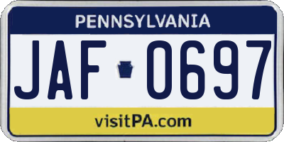 PA license plate JAF0697