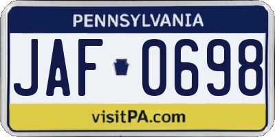 PA license plate JAF0698