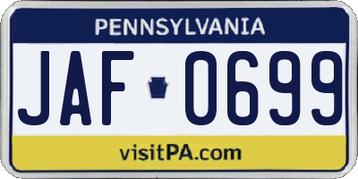 PA license plate JAF0699