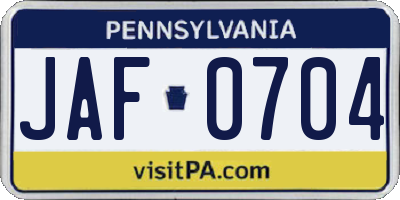 PA license plate JAF0704
