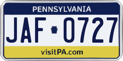 PA license plate JAF0727