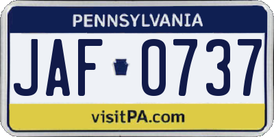 PA license plate JAF0737