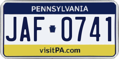 PA license plate JAF0741