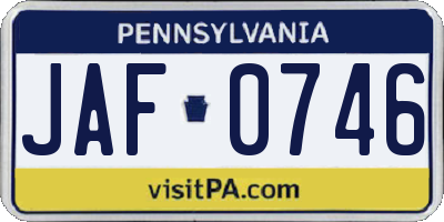 PA license plate JAF0746