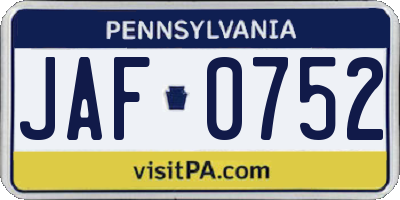PA license plate JAF0752