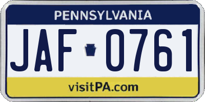 PA license plate JAF0761