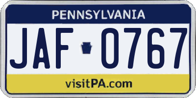 PA license plate JAF0767