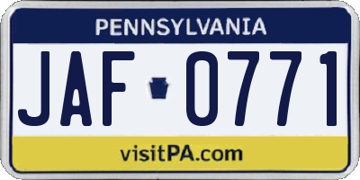 PA license plate JAF0771