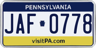 PA license plate JAF0778