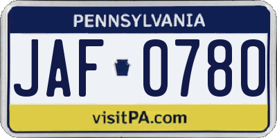 PA license plate JAF0780