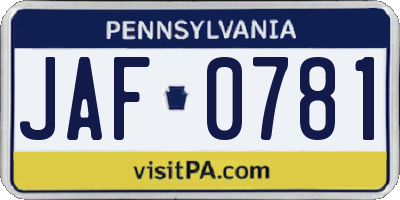 PA license plate JAF0781
