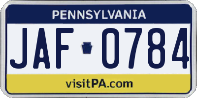 PA license plate JAF0784