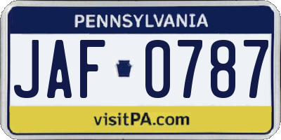 PA license plate JAF0787
