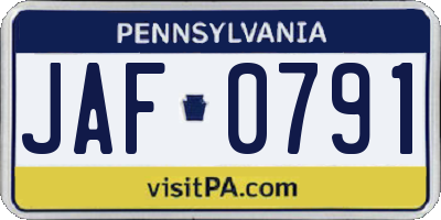 PA license plate JAF0791