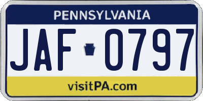 PA license plate JAF0797