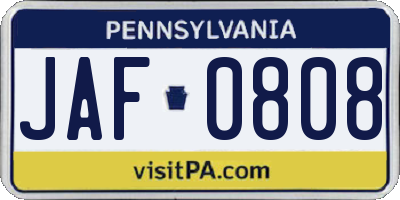 PA license plate JAF0808