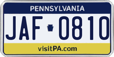 PA license plate JAF0810