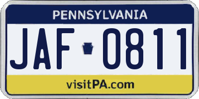 PA license plate JAF0811