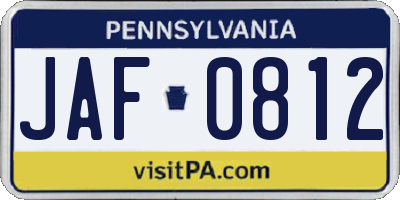 PA license plate JAF0812