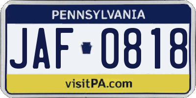 PA license plate JAF0818
