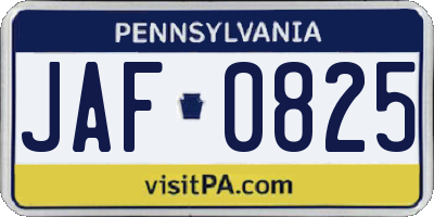 PA license plate JAF0825