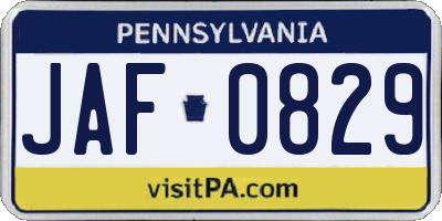 PA license plate JAF0829