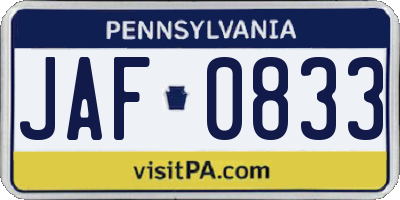 PA license plate JAF0833
