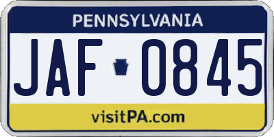 PA license plate JAF0845