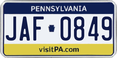 PA license plate JAF0849