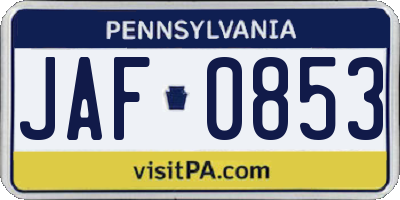 PA license plate JAF0853