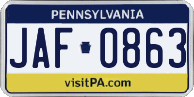 PA license plate JAF0863