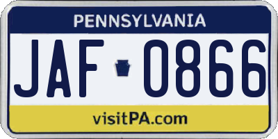 PA license plate JAF0866