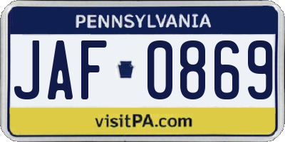 PA license plate JAF0869