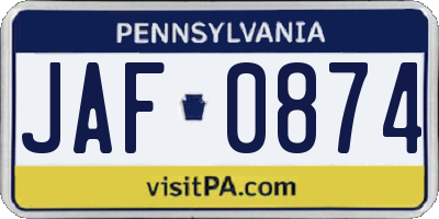 PA license plate JAF0874