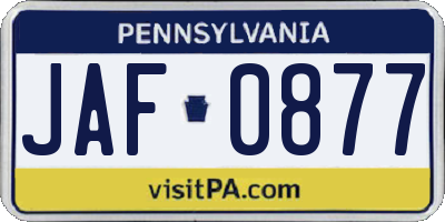 PA license plate JAF0877