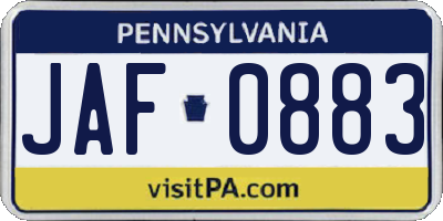 PA license plate JAF0883